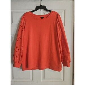 TALBOTS CLEMENTINE ORANGE  EYELET SLEEVE SWEATSHIRT SIZE X